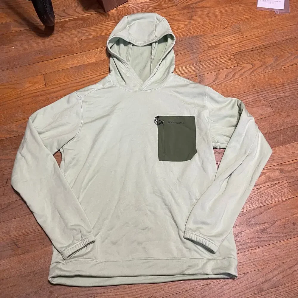 Columbia Hiking Hooded Fleece Lined Pullover Mens L Green Omni-Wick Outdoor